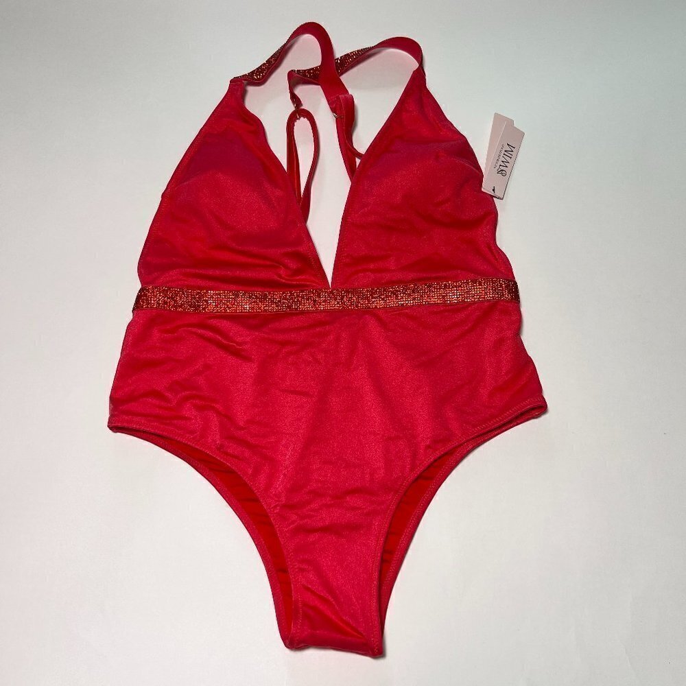 Victoria Secret Small S Shine Strap Plunge One Piece Swimsuit Bikini Red Pink - Picture 7 of 8